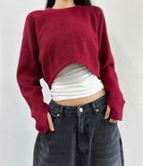 (WARMER DETAIL!) THICK CROPPED WIDE LOOSE ROUND KNIT - 2 COLOR