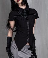 Cross Pleated Shirt #Black