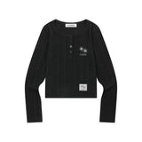 ソフトニットボタンロングスリーブTシャツ