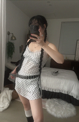 SATIN DOT LACE BUSTIER MINI DRESS (WHITE, BLACK 2COLORS!)
