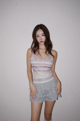 Purple Lace Stripe Sleeveless T-shirt 2