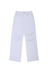 Damage wide white pants