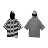 RELABEL (Dream Cut)ウールライク デタッチャブルフード パッチワーク ストライプTシャツ