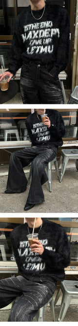 [Unisex] ヘビーアンゴラレタリングニット(2color)