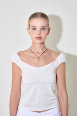 OFF SHOULDER SHIRRING TOP / IVORY