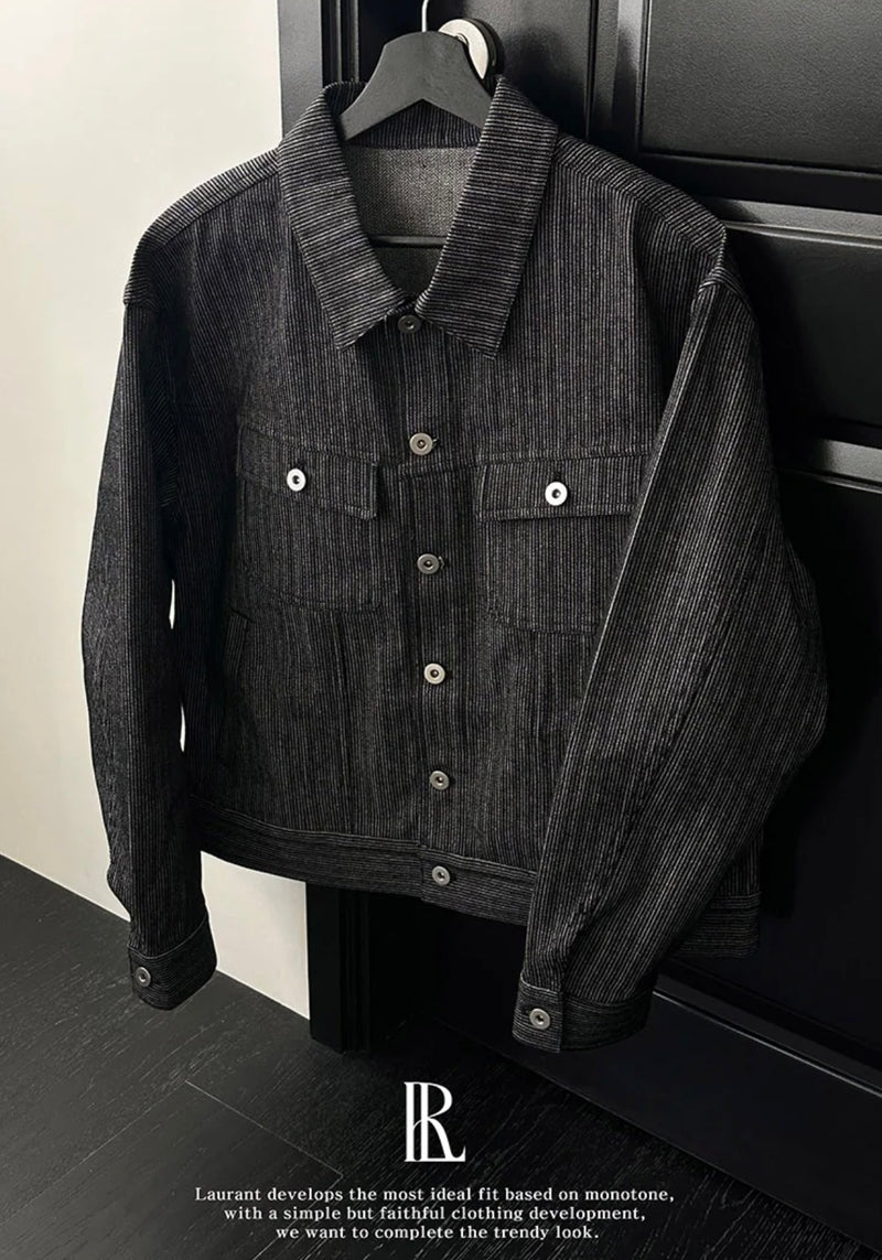 [LAURANTSEOUL] Stripe corduroy denim trucket jacket
