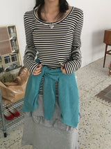 ウィッシュストライプ UネックロングスリーブTシャツ(6c)