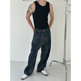 [UNISEX] カットオフラインワイドデニムパンツ（２色）