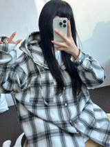 M-3XL✨オーバーフィットボクシーチェックスカート🖤🩶💙✨4カラー
