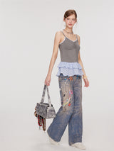 Feminine Double Strap Layered Frill Blouse