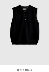 Weekly Half-Open Collar Sleeveless Knit / 2 colors
