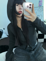 STRIPE SLIN クロップドフーディージップアップ 🤎❤🩶🖤3COLOR