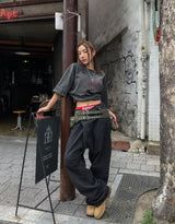 ホットフィクスレタリングアンバランスデニムパンツ
