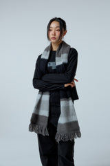 EEERRR Stripe brushed wool knit muffler (Black)