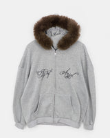 Lahin Printed Oversized Faux Fur Hood Zip-Up