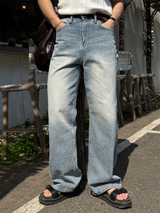 ストーンウォッシュドセミワイドデニムパンツ