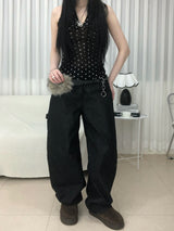 Stud Cross Wide Denim Pants