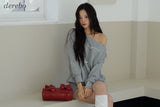 Unbalanced off-shoulder gray loose fit sweatshirt
