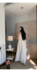 Mobile flower sleeveless long dress