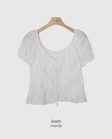 #Cancan Puff Shirring Short Sleeve Blouse (2color)