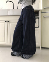 ジャカンフラワーロールアップワイドデニムパンツ