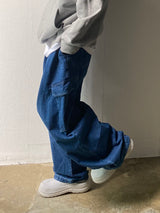 Balloon pintuck wide banding denim pants 3C
