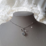 [NMIXX Sullyoon Necklace] デインティハート＆リボンセミチョーカーネックレス - シルバーカラー