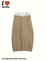 レースベージュラウンドワイドコットンパンツ