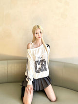 1385. CR one shoulder track line sweatshirt (2color)