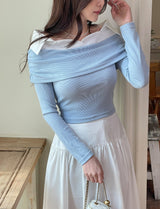 Bella Shirt Color Matching Layered Off-Shoulder T-shirt