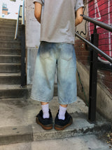 Rope Light Washing Bermuda Denim Pants