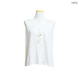 (2color) Mismatched Button Neck Slub Sleeveless Tee