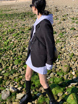 [MADE] Stern hip crop two-way hood zip-up -basic