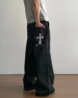 Cross Printing Denim Pants