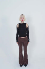 LEPPARD LOW-RISE SLIT PANTS_BROWN