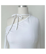 Unbuttoned off-shoulder halter strap long sleeve T-shirt (3 colors)