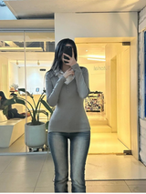 Slim fit V-neck long T-shirt 3color