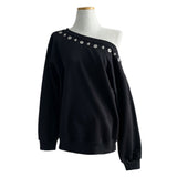 City Metal Eyelet One Off-Shoulder Brushed Sweatshirt