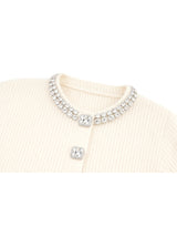 Aria Beads Detail Wool Blended Knit Cardigan Ivory