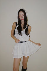 Sporty Hooded Flare Skirt Two Piece