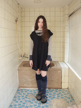 Pintuck waffle flare dress  / navy