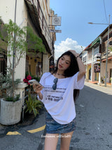 Barcode unbuttoned shoulder loose fit tee