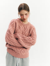 ベーシックケーブルニット (Pink)