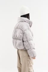 Piping shirring high-neck short padded jumper