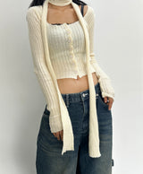 (SCARF & KNIT SET) DREAMY SOFT RIBBED カーディガン スカーフセミクロップドニット - 2 COLOR