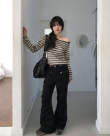 Pouch Multi Stripe One-Shoulder Long Sleeve