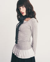 dot frill layered top / gray