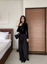 Grace Two-Tuck Button Wide Long Slacks