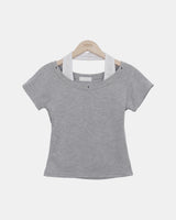 Woven Eyelet Halter Short-Sleeve T-Shirt