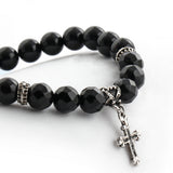 C22SVB-1002 Natural Stone Black Cutting Cross Onyx Bead Bracelet